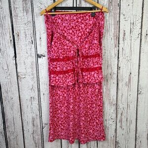 🏷️NWT No Boundaries Two-Piece Outfit Maxi Skirt & Tie-Front Top Medium Red Pink